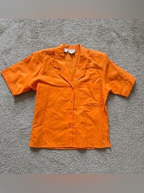 VTG ~ 1980s ~ Anne Klein ~ Orange Button-Down ~ Short Sleeve ~ Summer ~ Size S